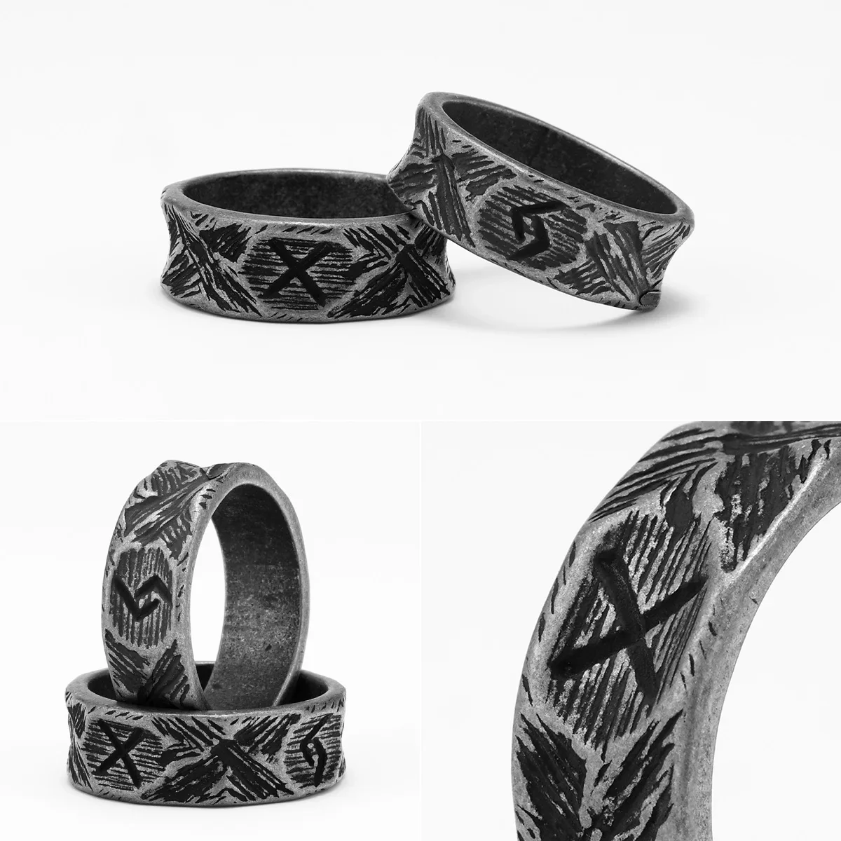 Minimalism Retro Viking Runes Damaged Men Rings Stainless Steel Punk New Rock Women Jewelry Fashion Accessories Gift Wholesale