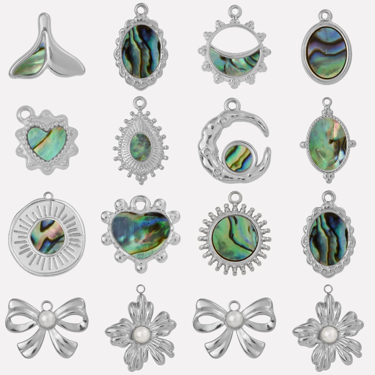 Fashion 3pcs/lot Fishtail Heart Bow Flower Stainless Steel Pendants with Real Abalone Shell Pearl Charms Jewelry Findings Crafts