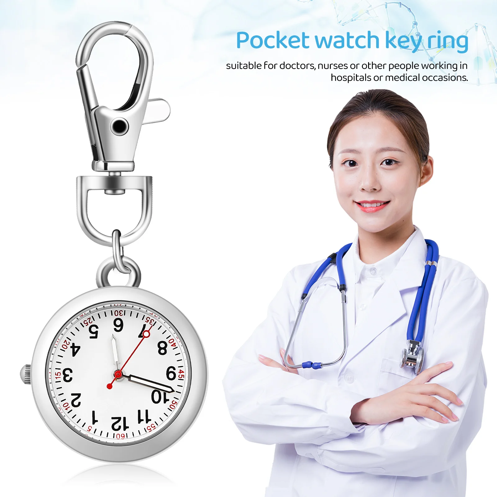 2 Pcs Pocket Watch Nurse with Seconds Clip-on Keyring for Nurses Watches Men Classic Fob Glass Mirror Band Miss Keychain