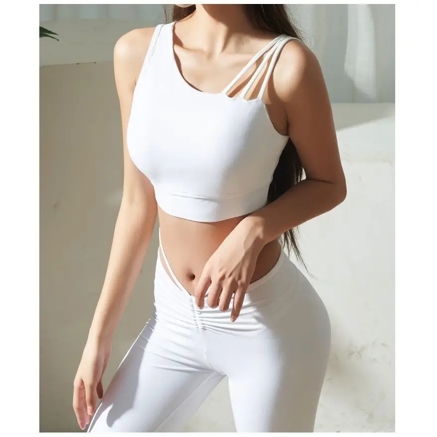 Fitness Yoga Clothes with Chest Pad Strap Vest Women's Beautiful Back Top Southeast Asian Style Knitted Thin Summer New Arrival