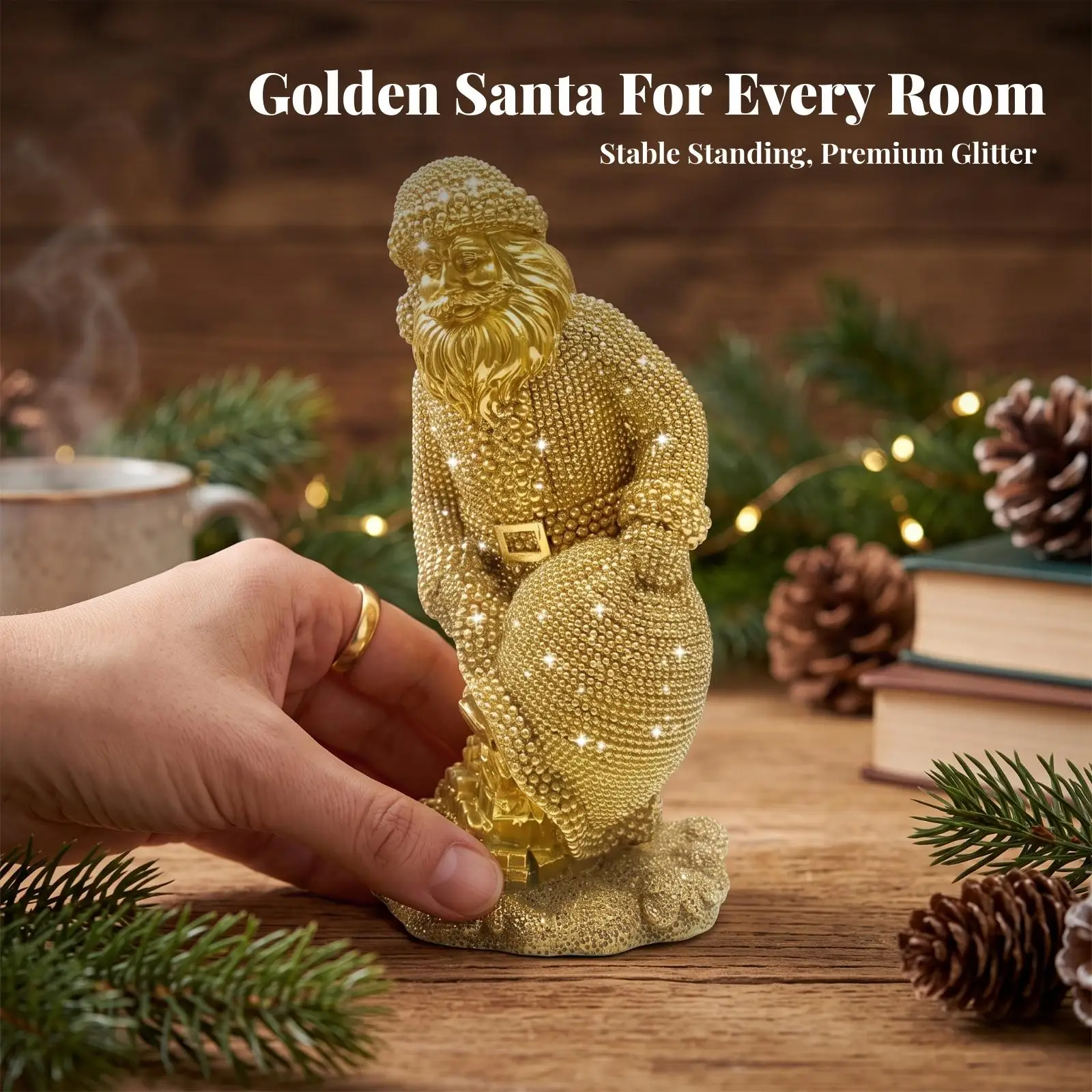 Santa Kringle Figurine with Sack Christmas Resin Santa Statue with Gift Boxes Holiday Festive for Collectors