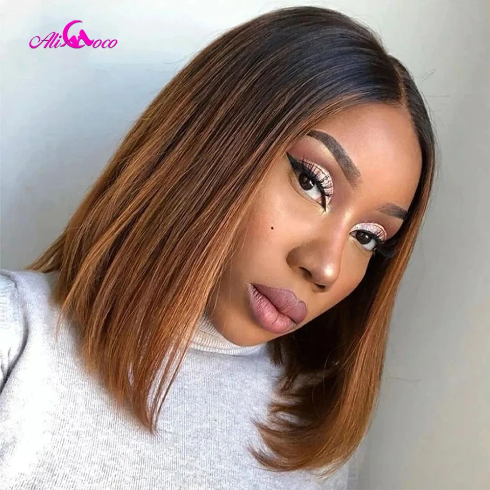 

Bob Wig Human Hair 13x4 Transparent Lace Front Wig Ombre 1B/30 Straight Bob Wigs Human Hair for Women Glueless Wigs Pre Plucked