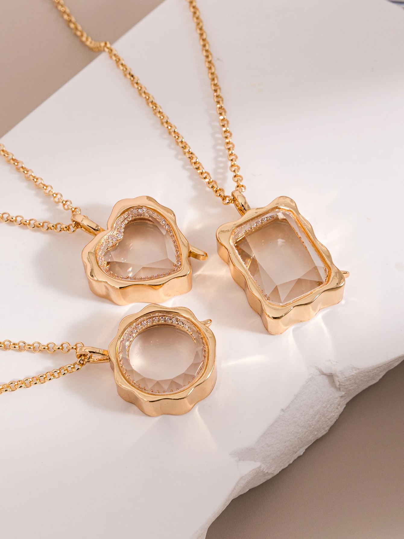 Modische und trendige, unregelmäßig herzförmige, quadratische, auf- und zuklappbare Box, DIY-Halskette, Schmuck für Damen – Detail 1