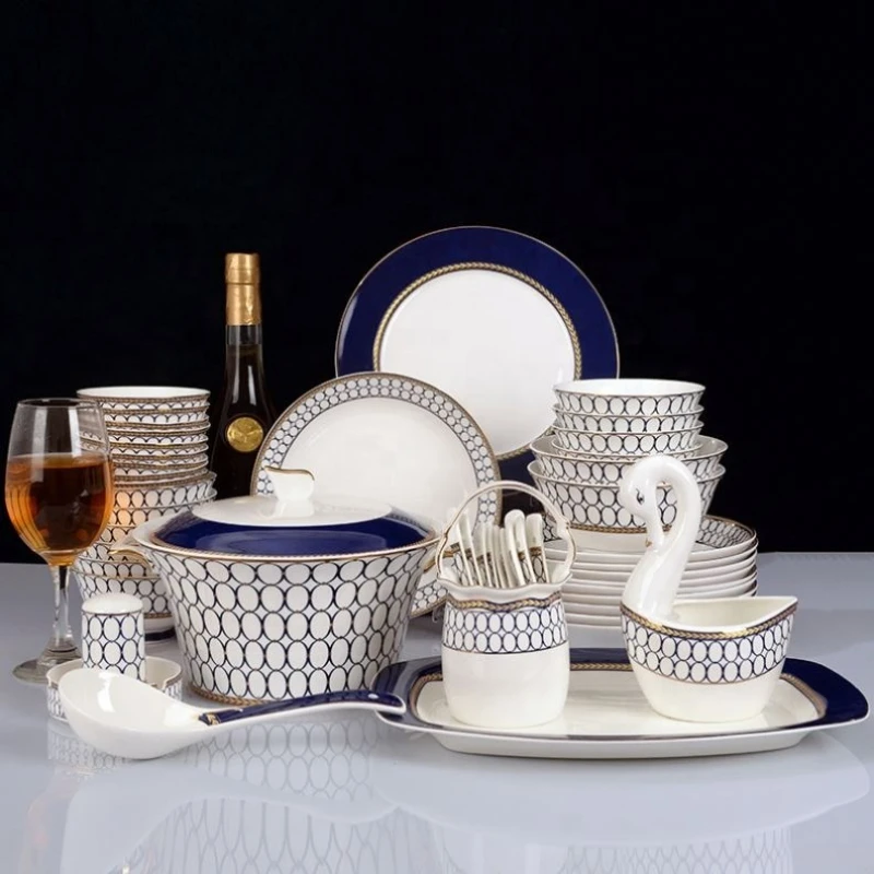 

High grade western European style bone china tableware 60 pieces ceramic dinnerware set