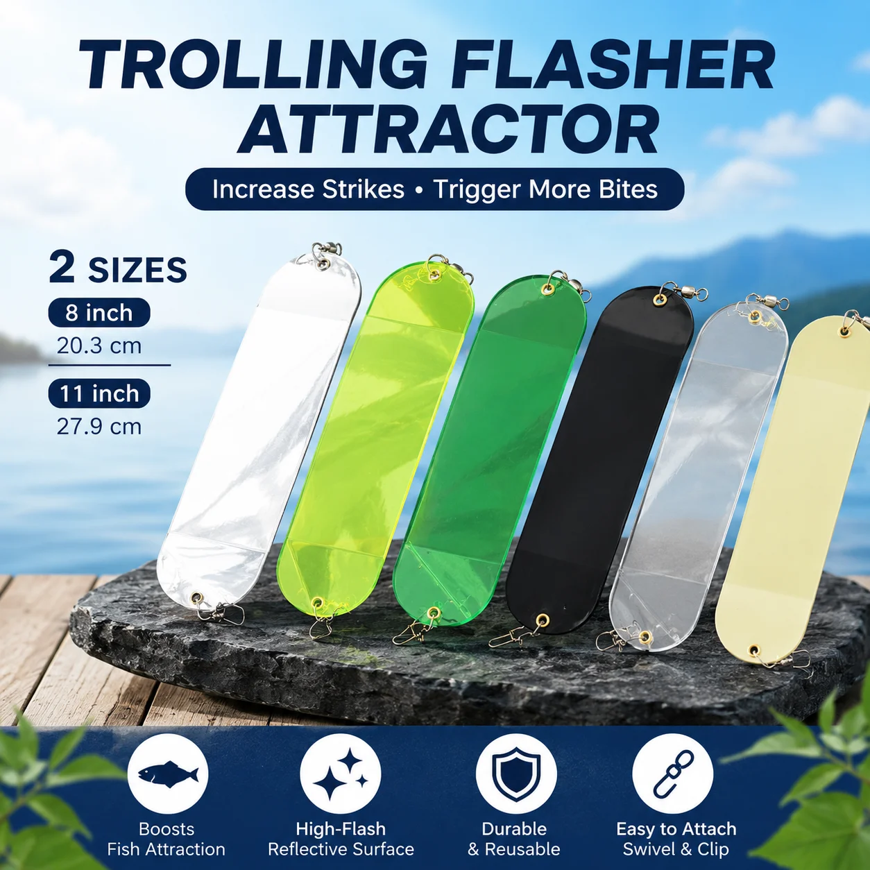 FISHINGFANS Tauchbrett-Trolling-Flasher für Lachs- und Forellenfischen, tieferwasserfähiger Plastikköder
