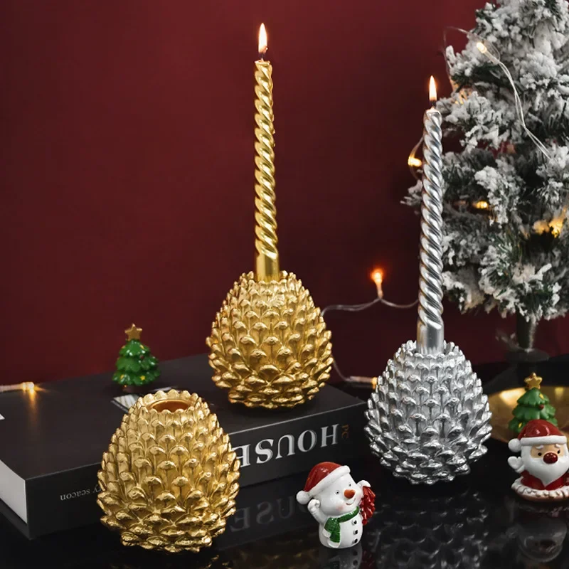 

Nordic light luxury Christmas pine cone candle holder resin ornament party restaurant living room romantic atmosphere ornament