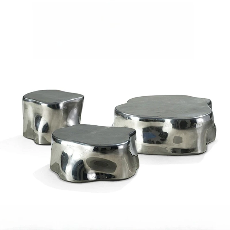 

high and low combination coffee table villa living room stainless steel coffee table creative special-shaped tea table