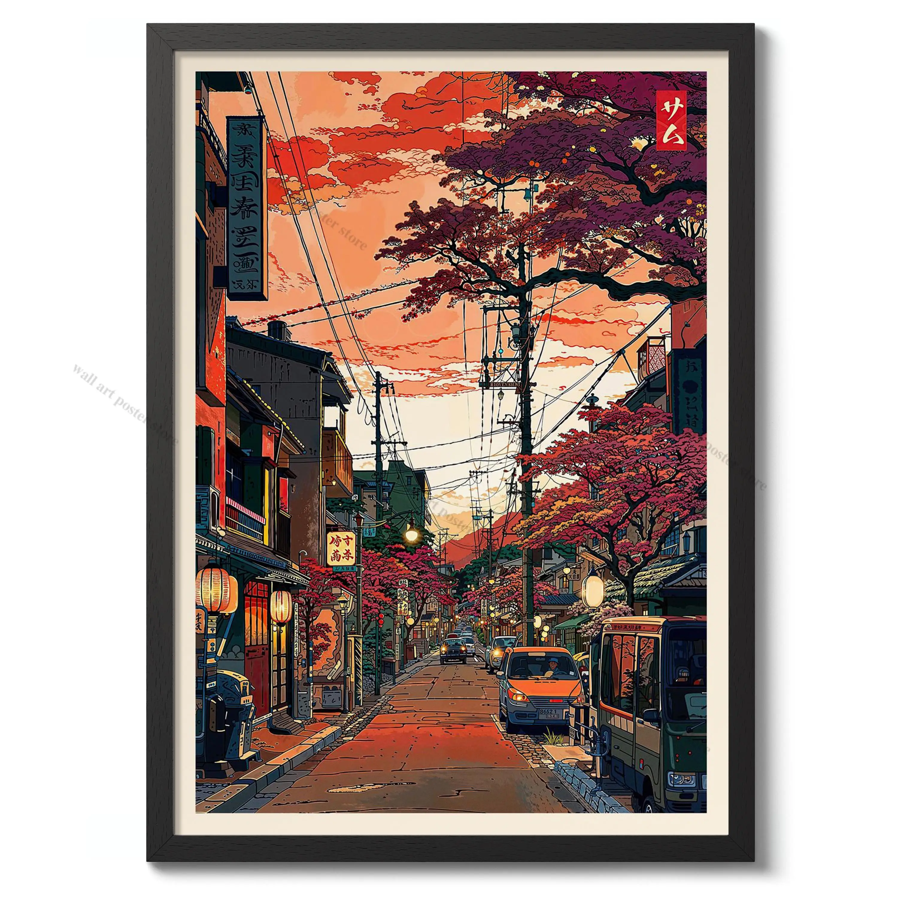 ممطر طوكيو اليابانية Woodblock الشاي Emple طباعة أنيمي مدينة ملصق جدار ديكور فني هدية غرفة المعيشة غرفة نوم صور الزخرفية