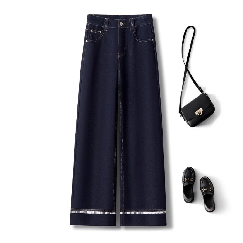 

Dark Slimming Jeans Narrow Pants for Women Spring and Autumn Petite High-Waisted Straight Long Pants