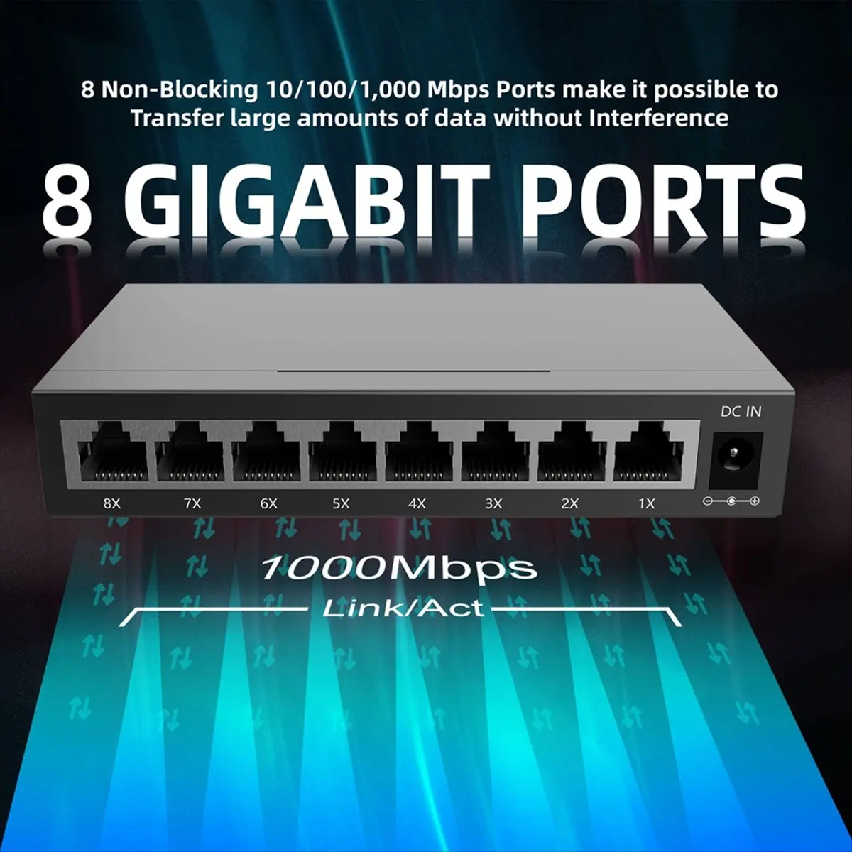 DTD1179-HOT-8 Port Gigabit Ethernet Switch RJ45 Hub Internet Splitter Smart Switch Ethernet Network Switch 10/100/1000Mbps EU Pl