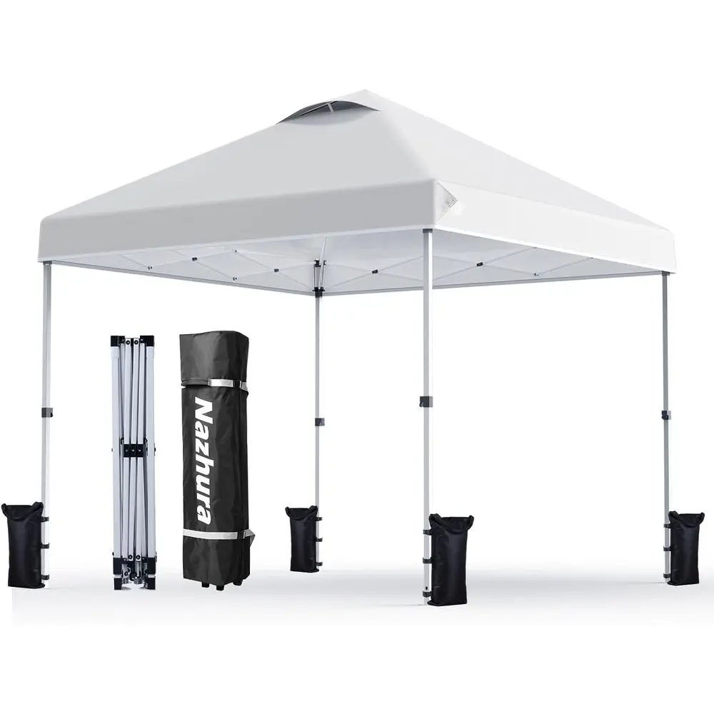 

10' x 10' Up Tent with Sand Weight Bag, Reusable Sun Shelter or Picnic and Camping, One Person Setup and Height Adjustable (Whit