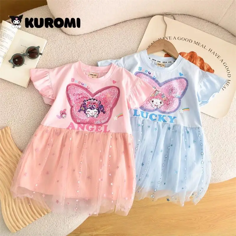 

Sanriou Dress Kuromi Princess Skirt Puffy Skirt Mesh Skirt Change of Color Sequins Dress Girl Clothing Cartoon Festival Gift