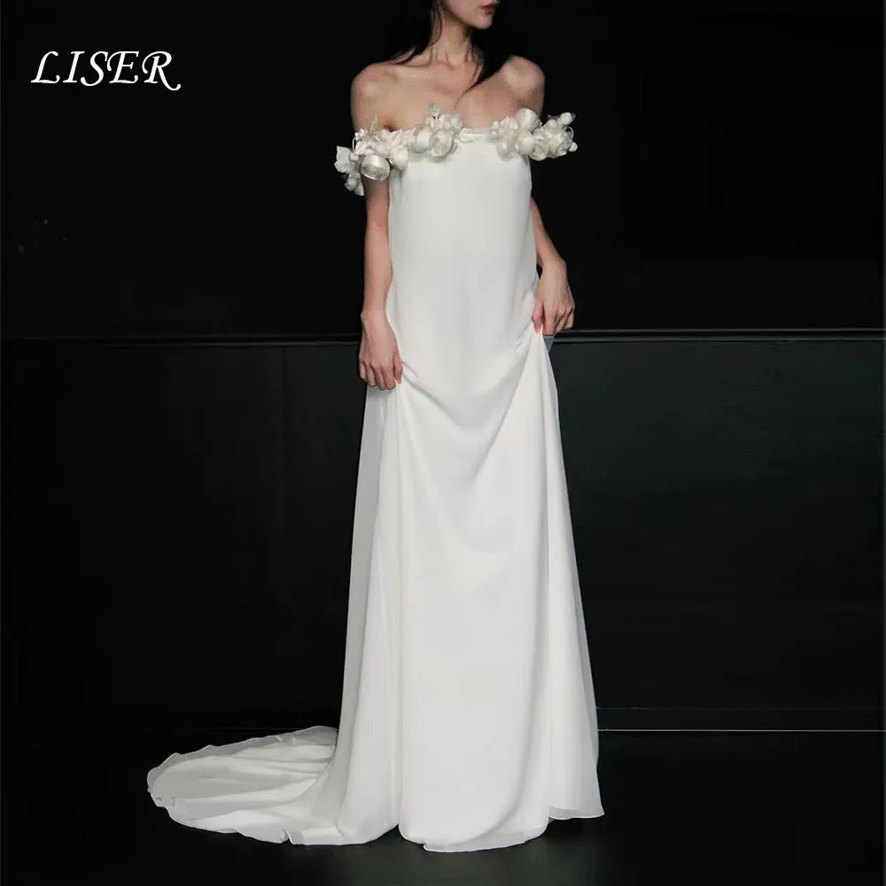 Liser Elegant Handmade Rose Wedding Dress Off Shoulder A-Line Korea Photo Shoot Bridal Gown Customized Evening Party Dresses