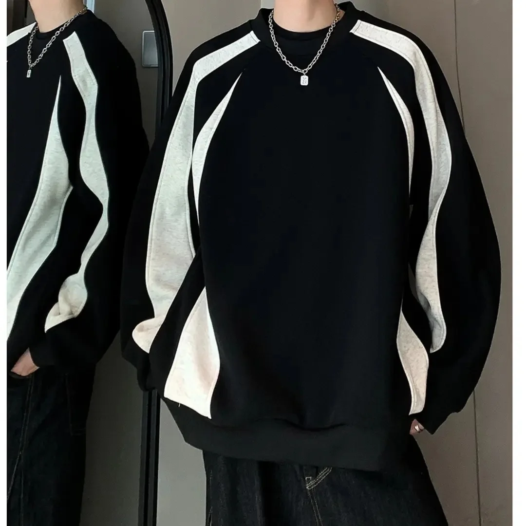 

Мужской свитшот оверсайз с американской полосатой вставкой, круглый вырез, плотный, модный, осенне-зимний, новинка