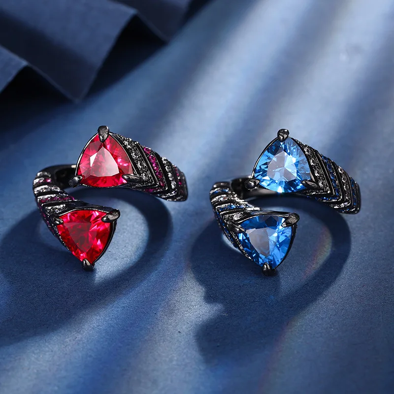 

Jewelry Plated Colored Gems Corundum Black Gold Fat Triangle Ring Female 8*8