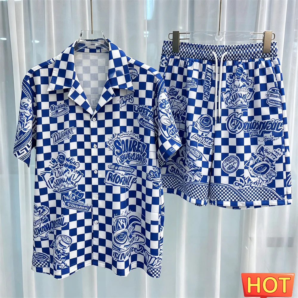 Ensemble chemise et short pour homme, style graffiti, décontracté, pour les vacances, ensembles assortis pas chers, vêtements pour homme, ensemble 2 pièces.