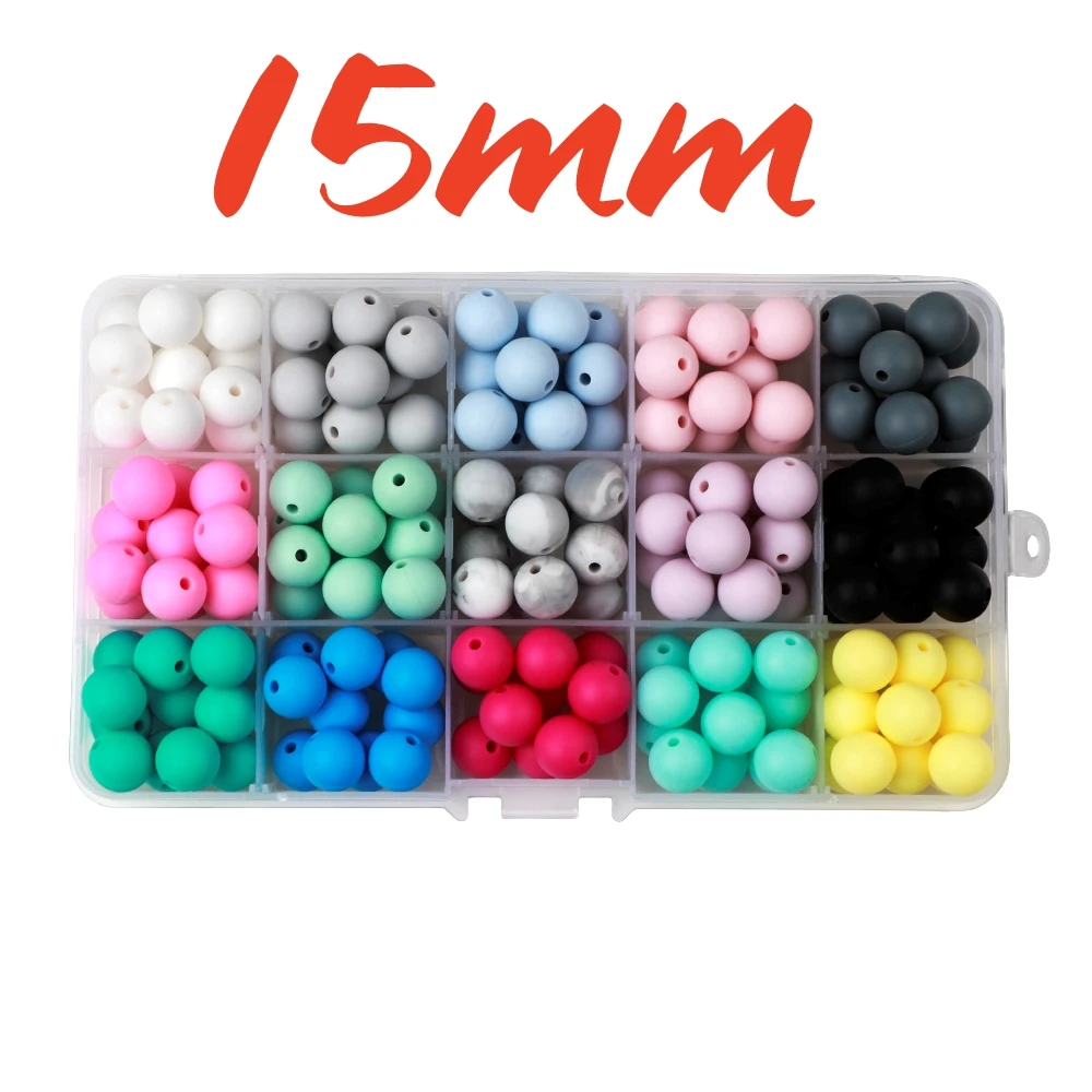 20pcs 15mm Baby Round Silicone Beads Food Grade DIY Teethers Toys Nipple Holder Pacifier Chain BPA Free Silicone Teething Beads