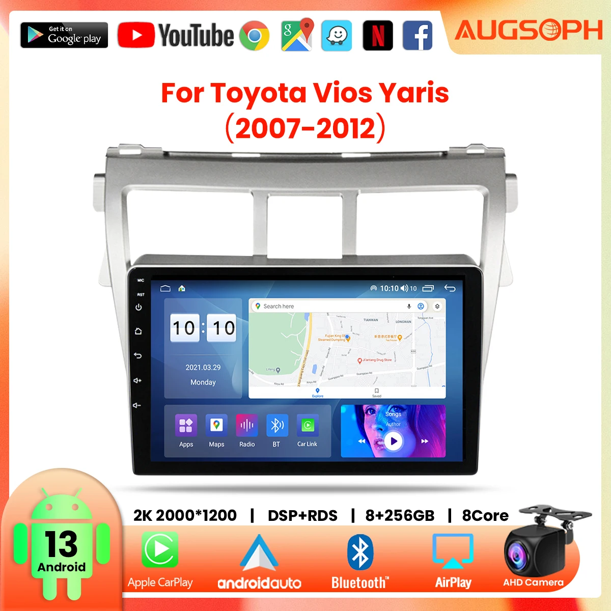 

Android 13 Car Radio for Toyota Vios Yaris 2007-2012,9inch Multimedia Player with 4G WiFi Car Carplay & 2Din GPS