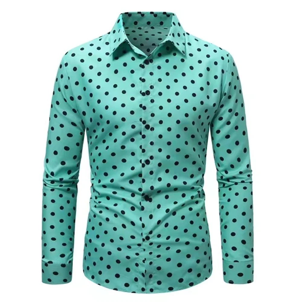 Popular men\'s polka dot shirt long-sleeved shirt 3D printing men\'s slim business casual floral men\'s shirt large size xs-6xl