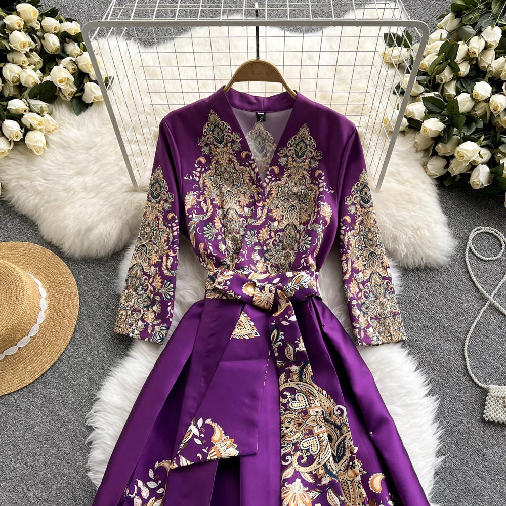 JAMERARY Designer Floral Print Holiday Dress Women Palace Style High-end Elegant Celebrity Midi Long Short Sleeve Vestidos