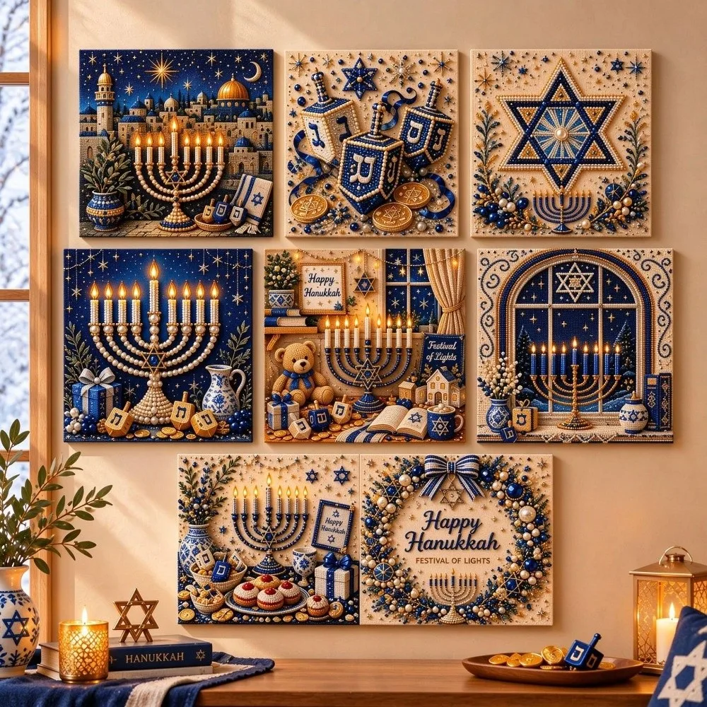 DIY Pearl Diamond Art Kit With Frame Resin Pearls Pearl Beads Craft Kit Pearl Beads 3D Pearl Diamond Painting Hanukkah