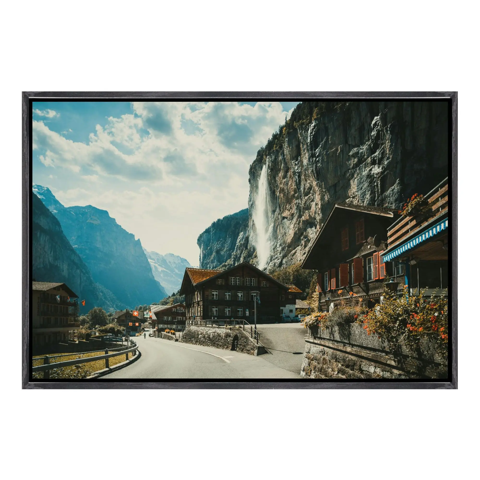 Lauterbrunnen Suiza lienzo arte de pared, impresionante impresión de paisaje escénico de valle alpino, cartel natural de cascada