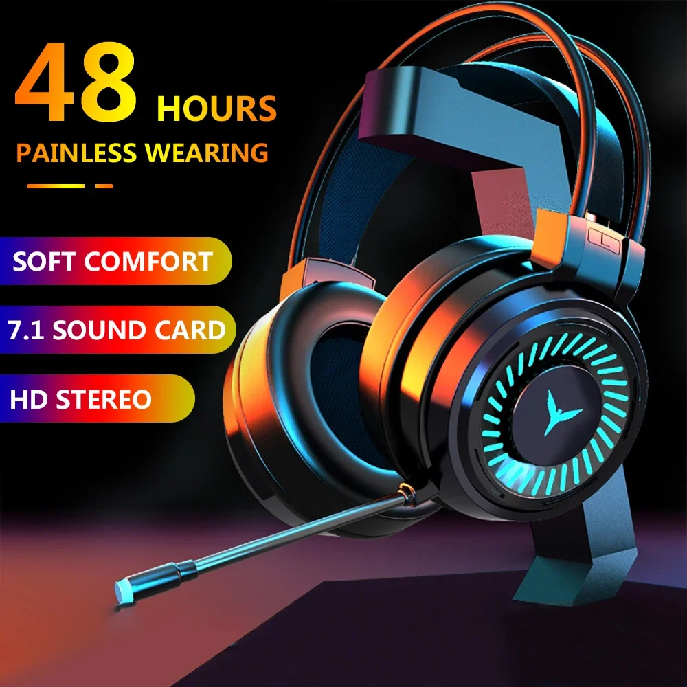 Gamer Headset Gaming Music Headphones with Microphone Colourful Light Wired Earphones Stereo Sound for Computer PC Xbox PS4