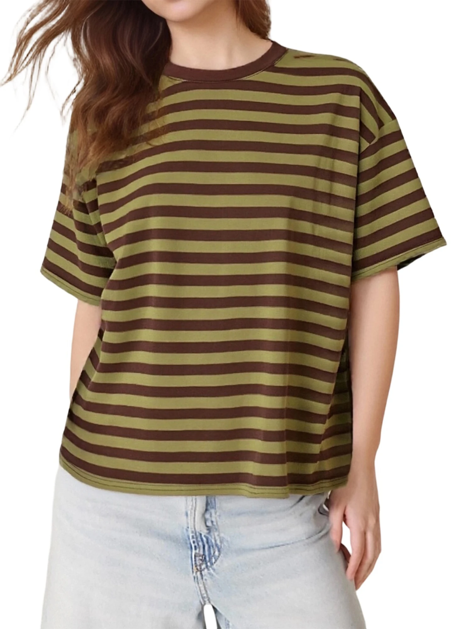 

Striped Summer Tshirt for Maternity Women Loose Casual Contrast Short Sleeve Round Neck Tops