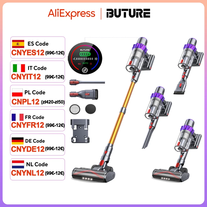 BUTURE 500W 48Kpa Suction Power Handheld Cordless Wireless Vacuum Cleaner for Home Appliance 1.5L Dust Cup Removable Battery