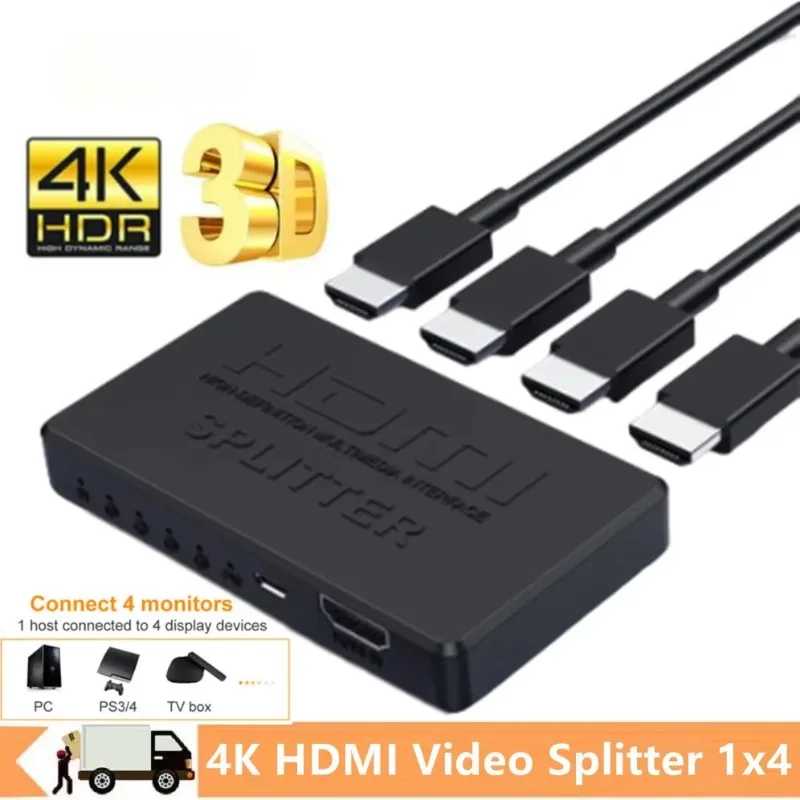 1 in 4 Out HDMI-Compatible Splitter HD 4K Video Switcher HDMI Cable Adapter 1x4 Hub For PS4 Laptop Monitor TV Box Projector New