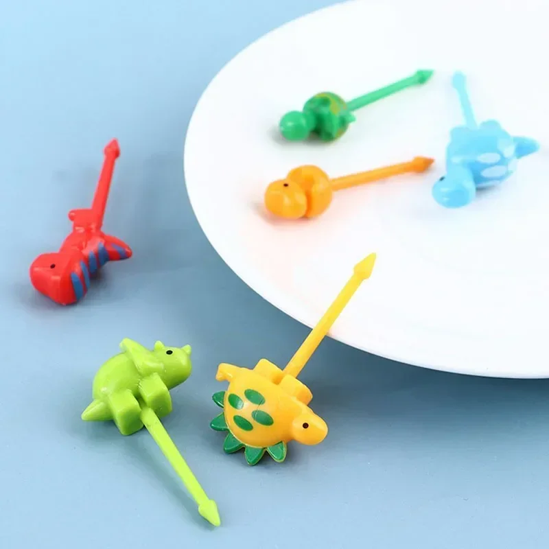 

Cute Dinosaur Fruit Forks Mini Creative Food Fork Set Colorful Plastic Desert Pick For Kitchen Picnic Party Decor Access