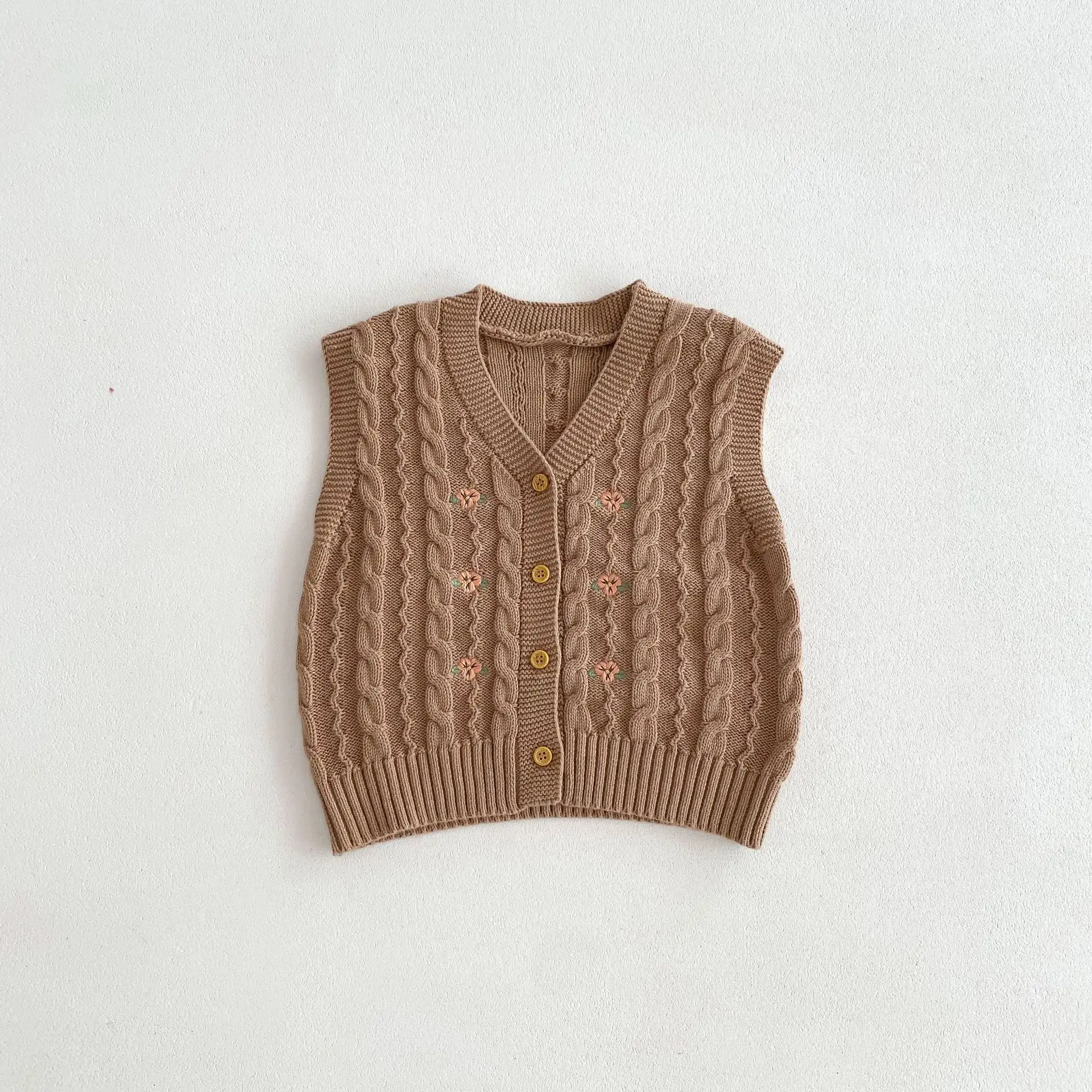 

Винтажный жилет с v-образным вырезом для девочек, детский повседневный кардиган, детский трикотаж, осень 2023, новый детский вязаный жилет без рукавов, однотонный свитер для мальчиков