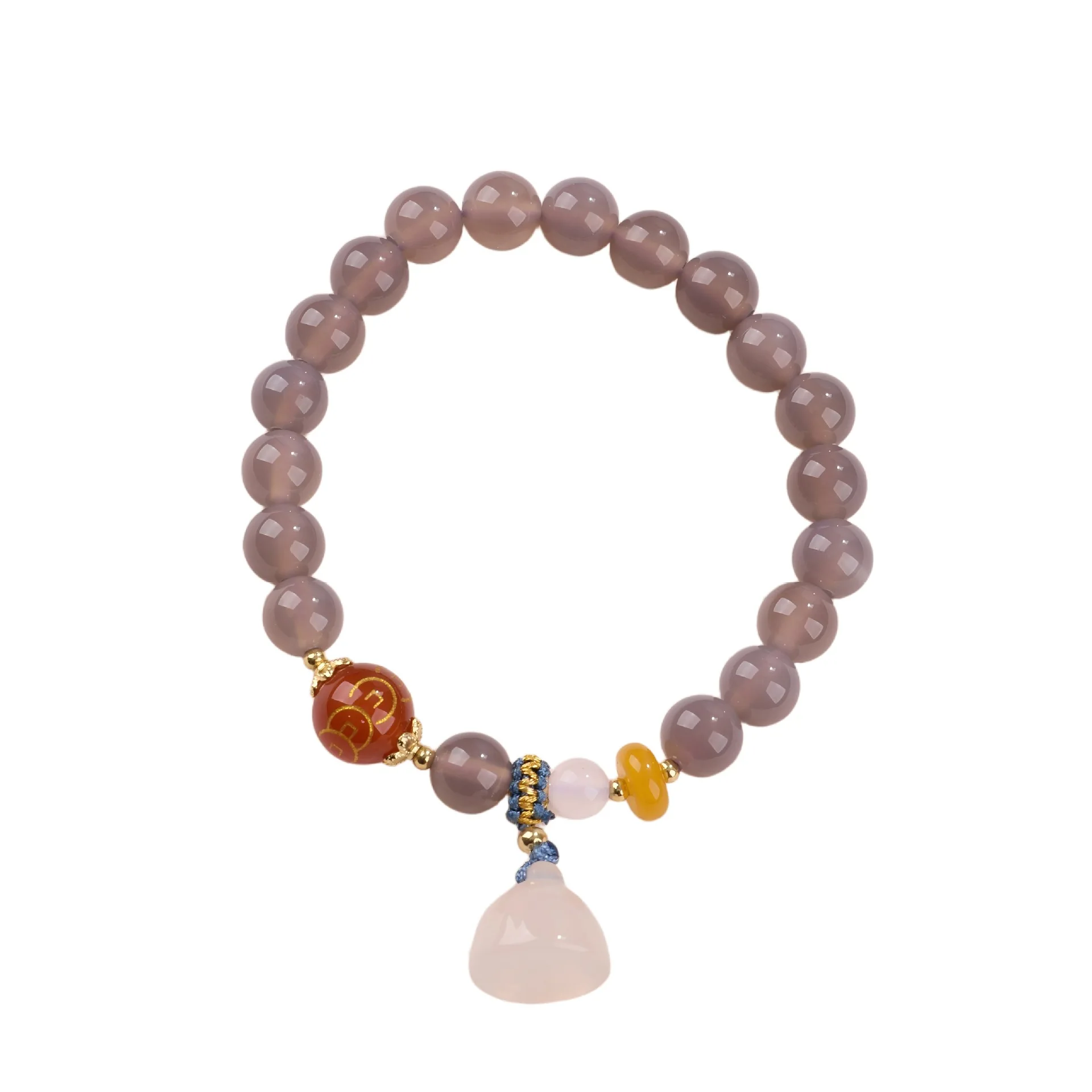 

Natural Smoky Purple Agate Chalcedony Lotus Seedpod Beaded Bracelet for Women Elegant Prayer Bead Wristband Gifts