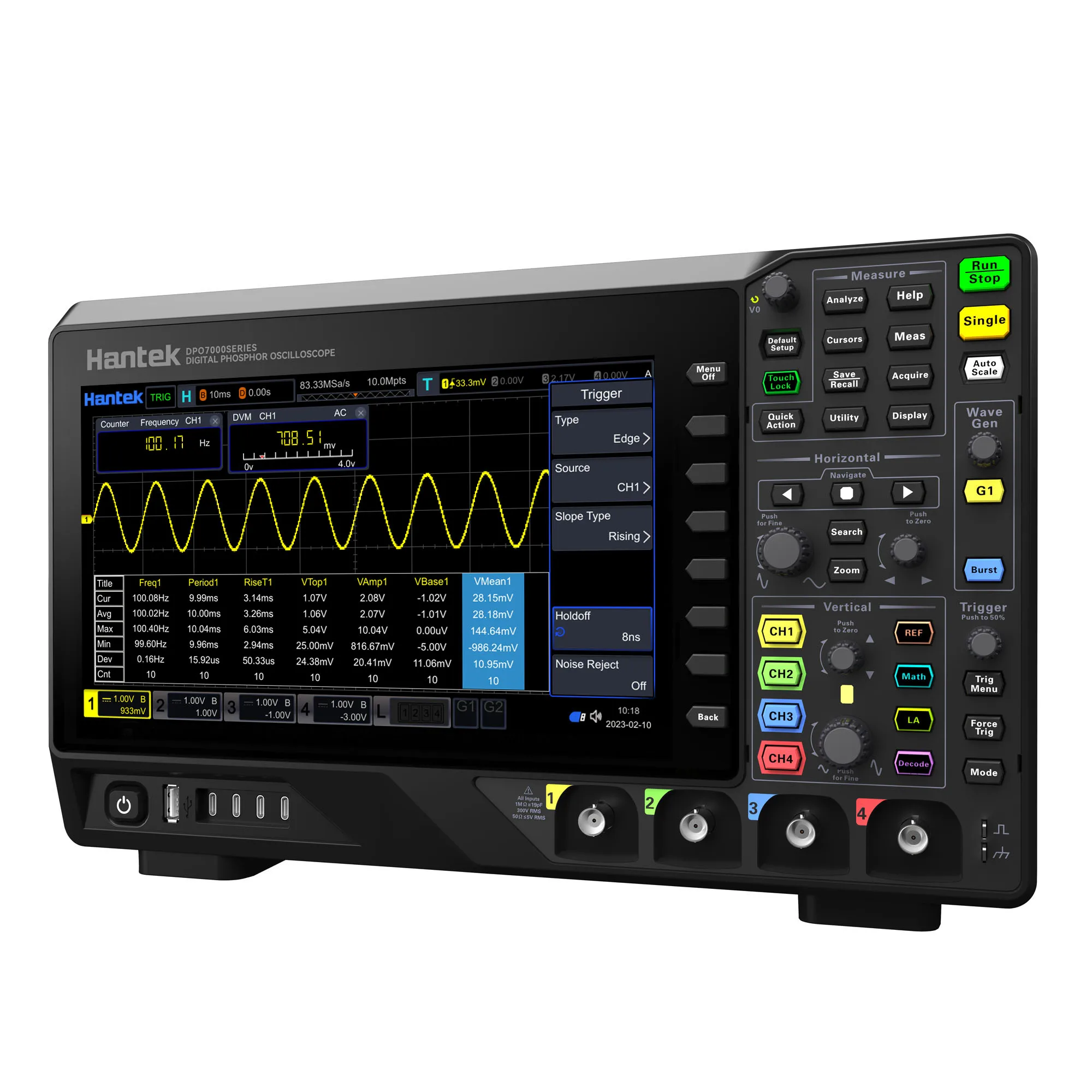 DSO7204 Czterokanałowy, 200 MHz, 2Gs/s, 10,1-calowy ekran wielodotykowy, 500 000 mw/s, generator przebiegów optioanl