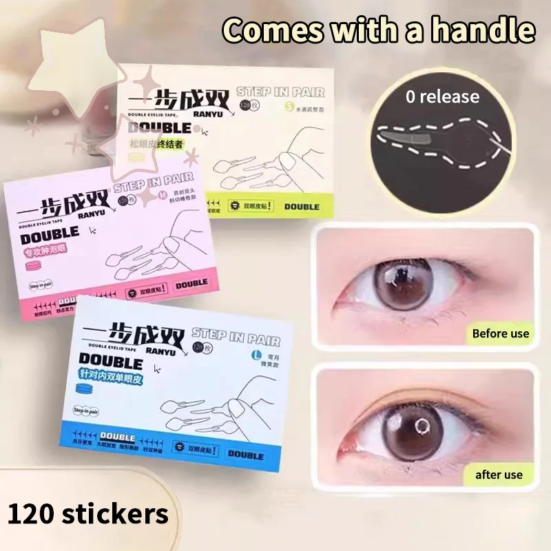 Autocollants Double paupière avec poignée, 120 pièces/boîte, naturel, Invisible, longue durée, façonnant les grands yeux, bandes de beauté pour soulever les paupières