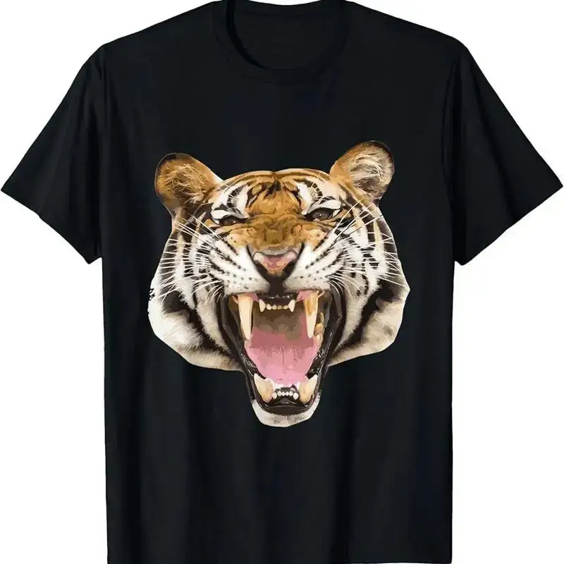 Realistic Tiger Roaring Face Animal Lovers T Shirt