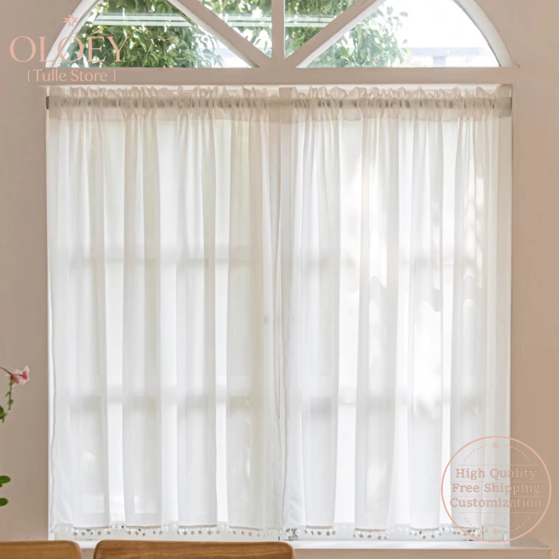 

Boho Tulle Curtain for Bay Window French Lace Sheer American Style Bedroom Living Room Door Partition Kitchen Half Short Drape