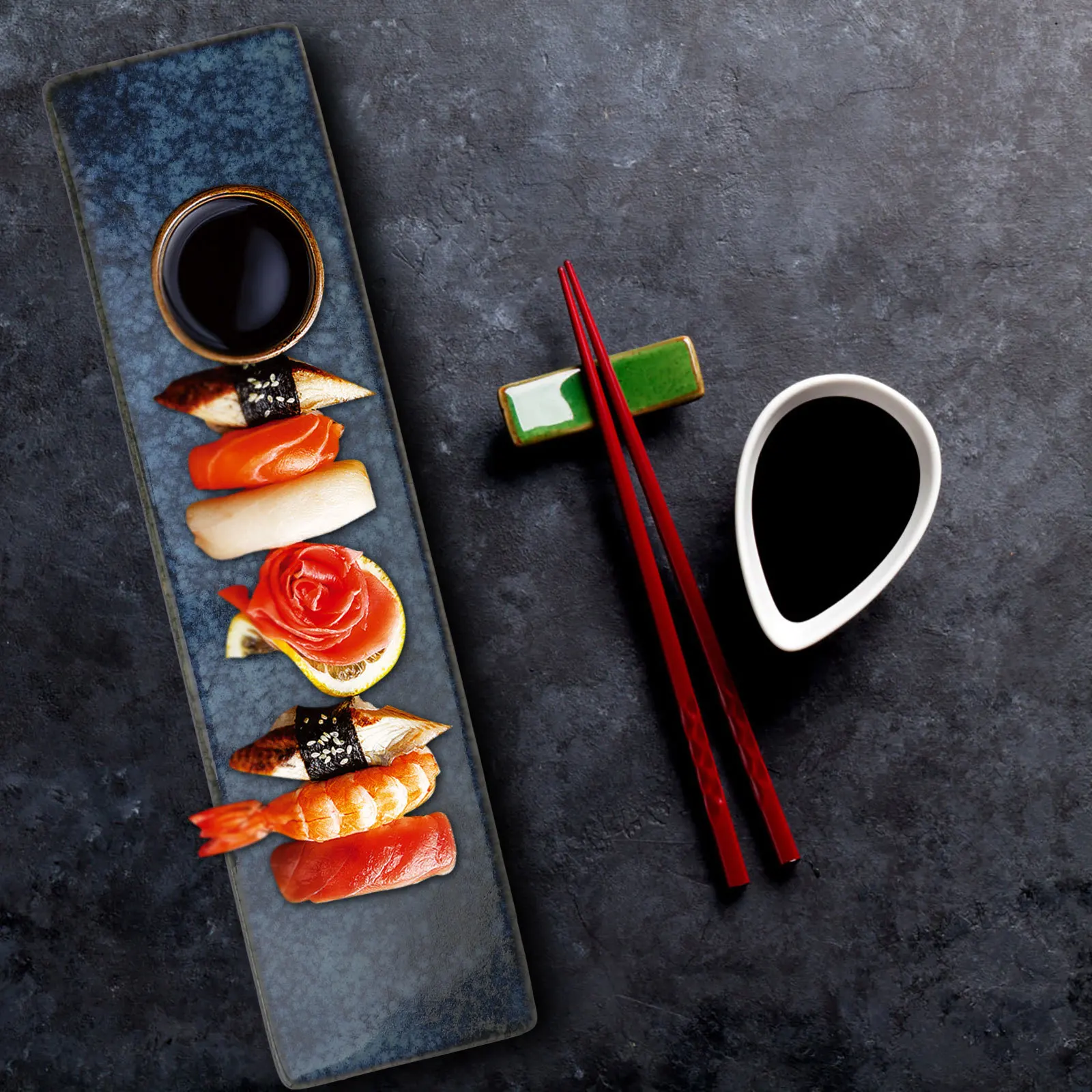 

Ceramic Sushi Plate Long Strip Light Blue Serving Tray Sushi Dishes Snack Dish for Restaurants Hotels Parties