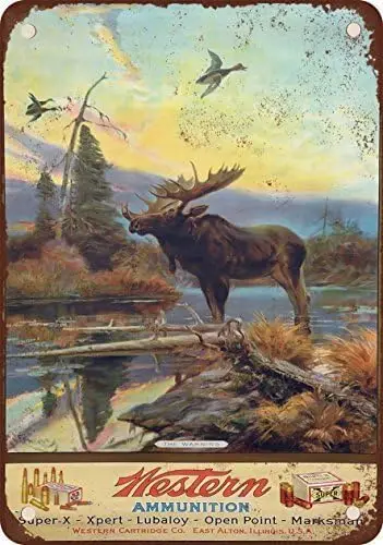 Cartel de chapa de Metal con reproducción de aspecto Vintage de municiones occidentales y alces, 12x18