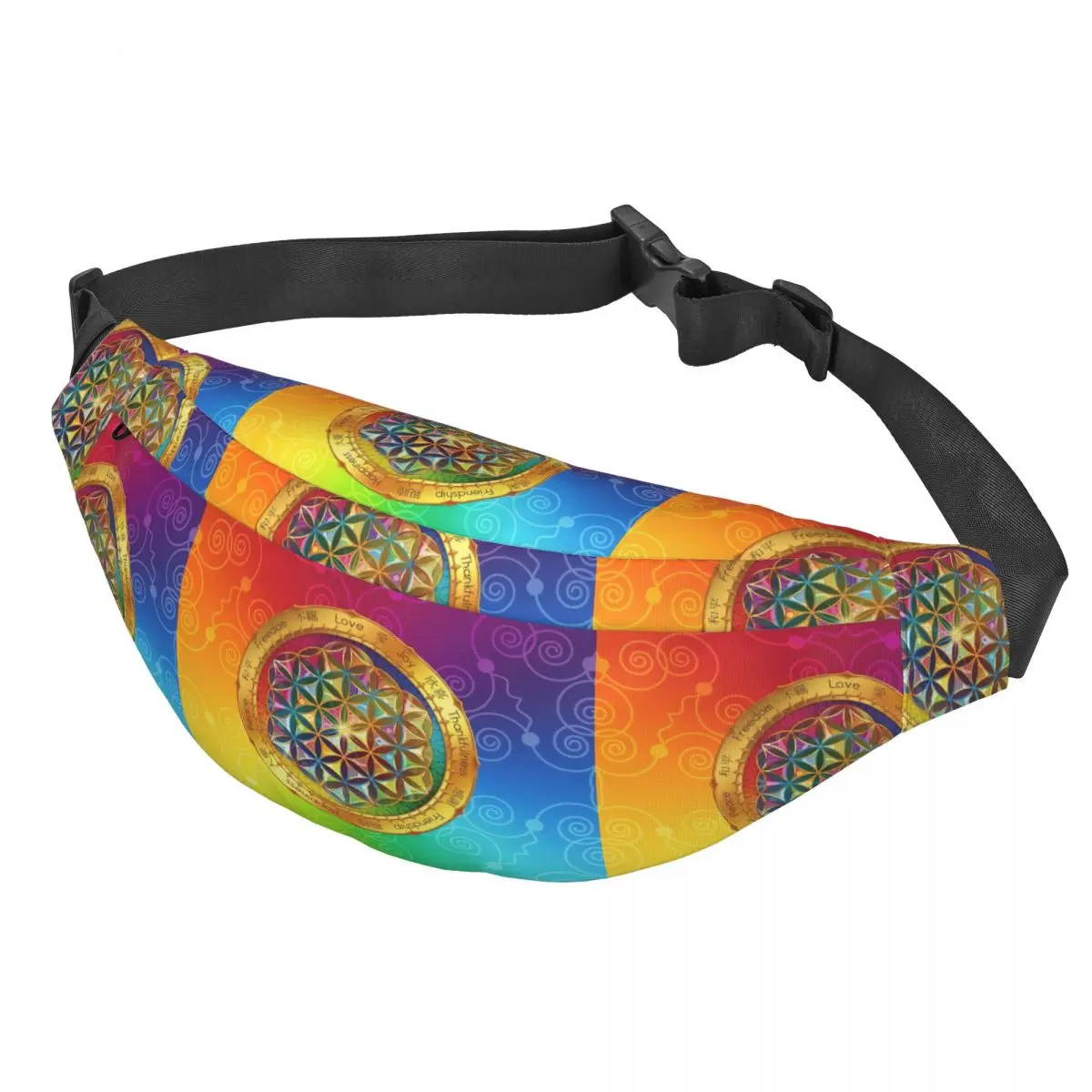 The Flower Of Life Fanny Pack Women Men Cool Sacred Geometry Mandala Sling Crossbody Waist Bag for Hiking Phone Money Pouch