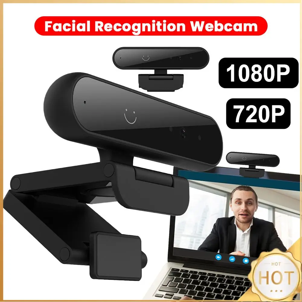 Facial Recognition Webcam Built-in Microphone for Windows Hello Identification Login Web Camera for Laptop Desktop Computer