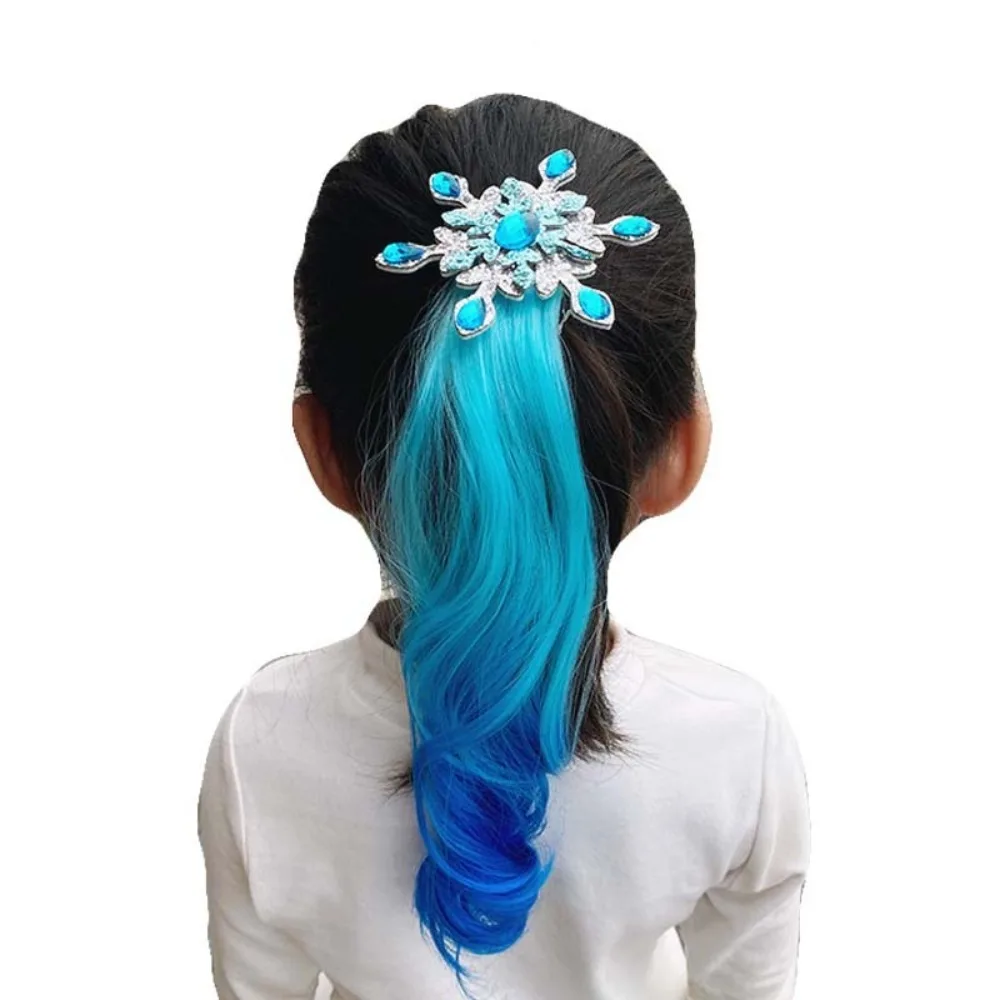 

Cute Gradient Snowflake Wig Hair Clips Elastic Kids Gifts Frozen Bow Hair Clips Colorful Kids Wig Braid Hair Accessories
