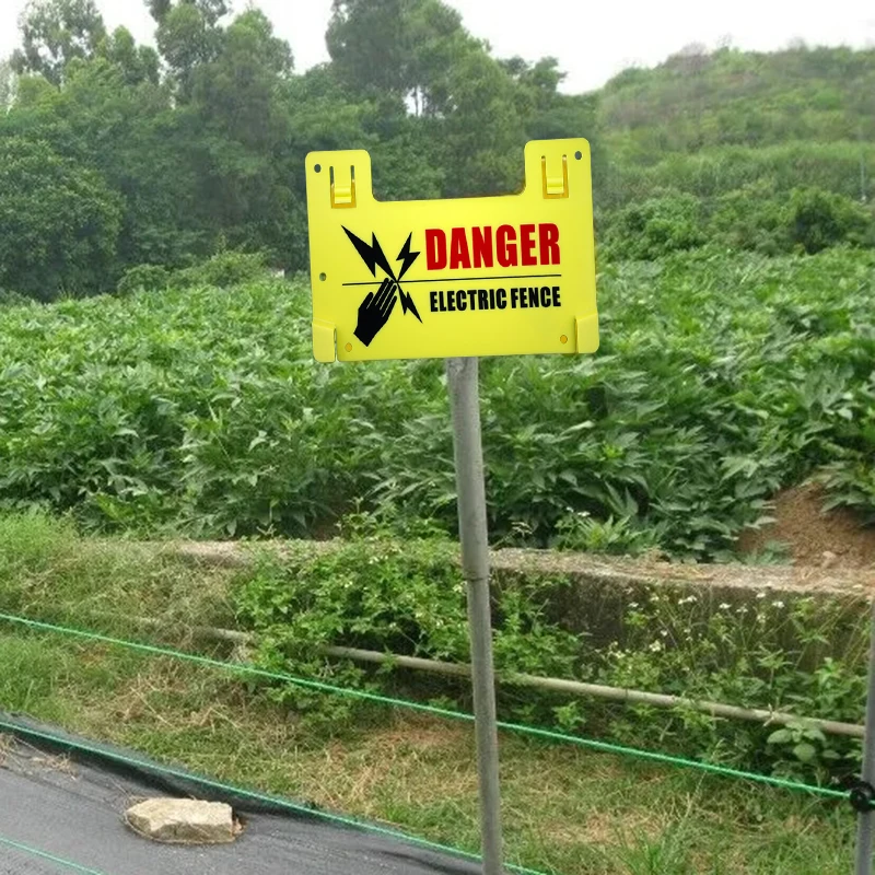 10 Pieces Electric Fence Warning Signs For Farm Home Poultry Goat Horse Plastic Yellow Caution Electric Fencing Warn Board Signs