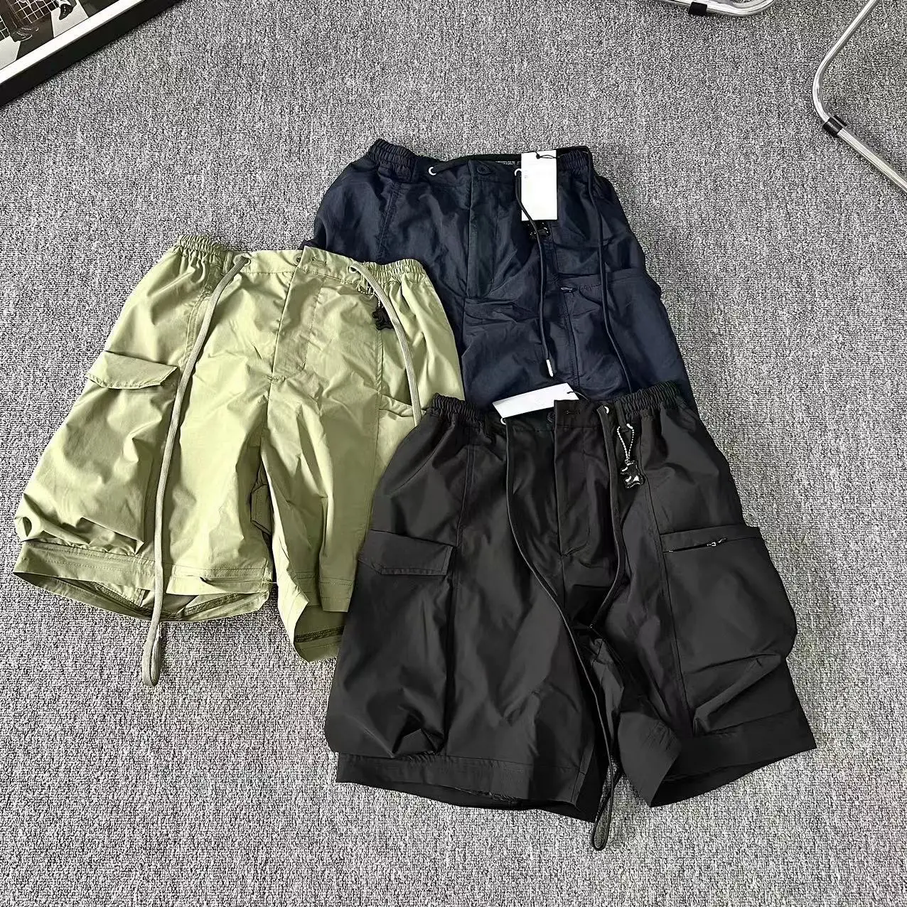 

BEAMS co-branded NULL summer multi-pocket cargo drawstring function couple loose casual shorts