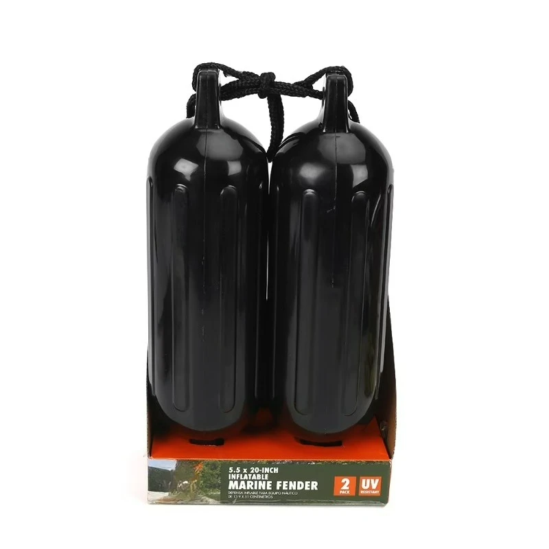 

2-pack Inflatable Boat Fenders – Black 5.5x20" with Fender Lines, Bumpers Buoys