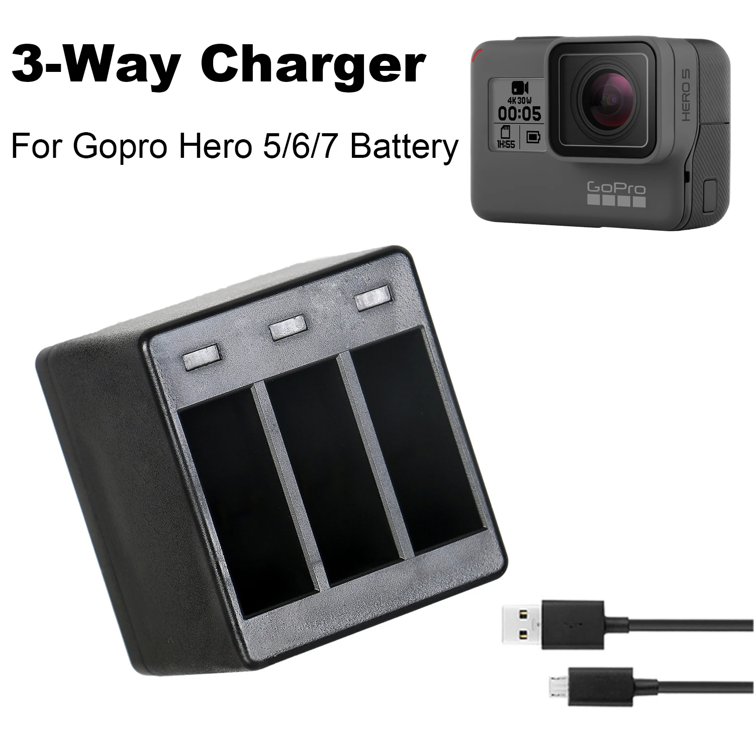 Battery Charger for GoPro Hero 5 6 7 Action Camera Accessories AHDBT-501 Batteries Charging Hub