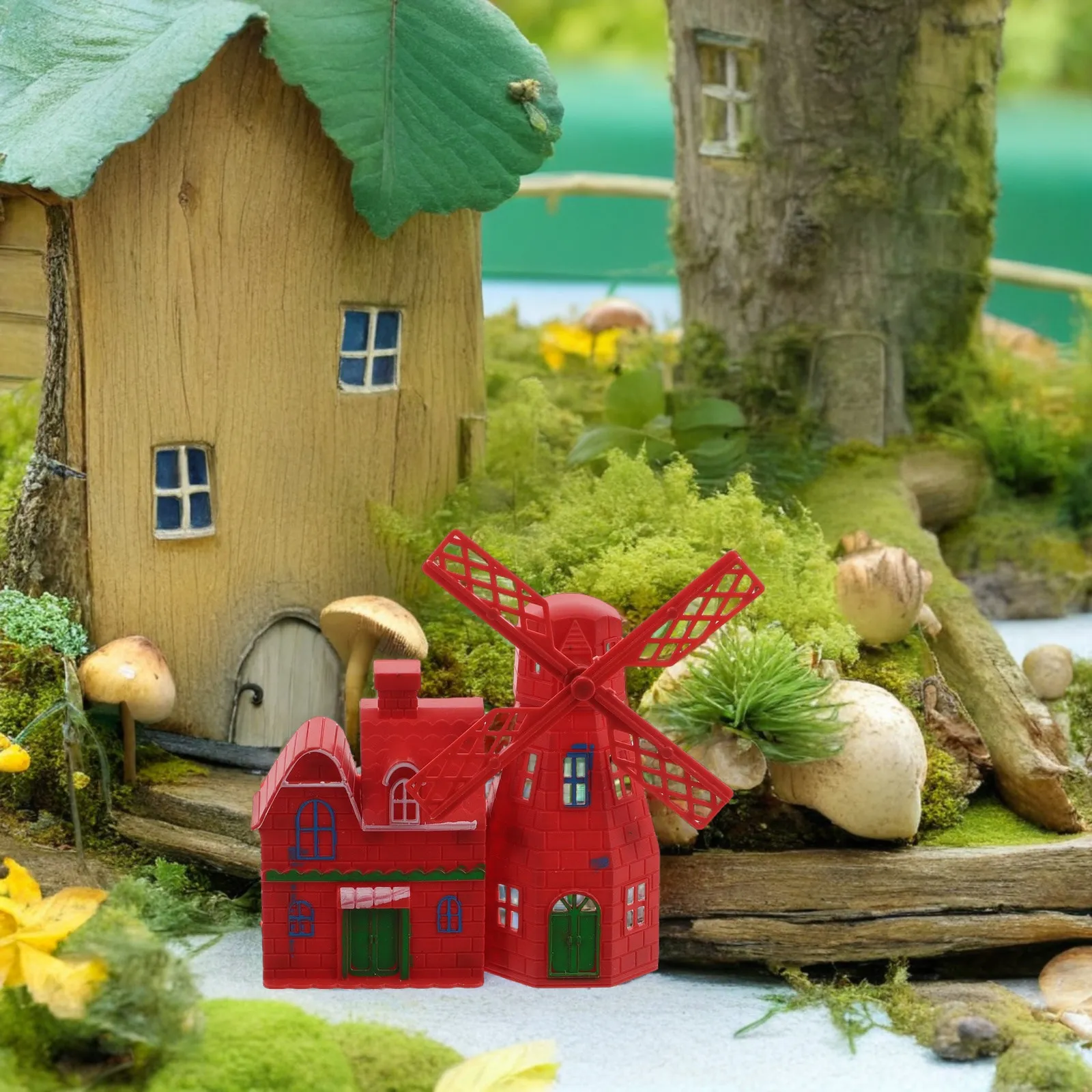 10Pcs Windmill Statue Vintage Red Mini Cottage Rustic Farmhouse Shelf Decor Fairy Garden Micro Landscape Accessories