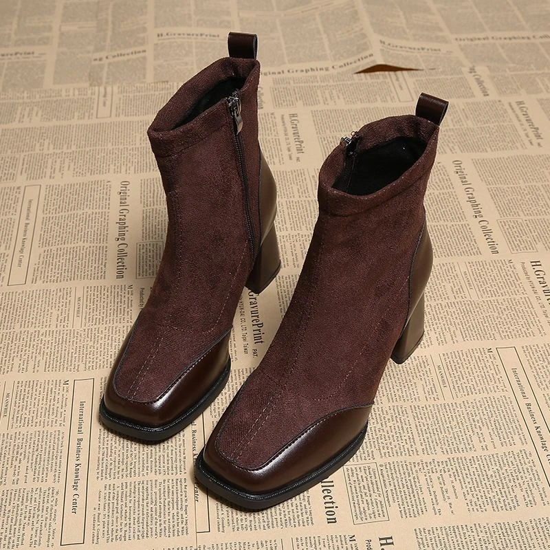 Trendy Women Block Heel Short Boots 2026 Fall Winter Plus Size Elegant Booties High-end Versatile Shoes Matching Skirts