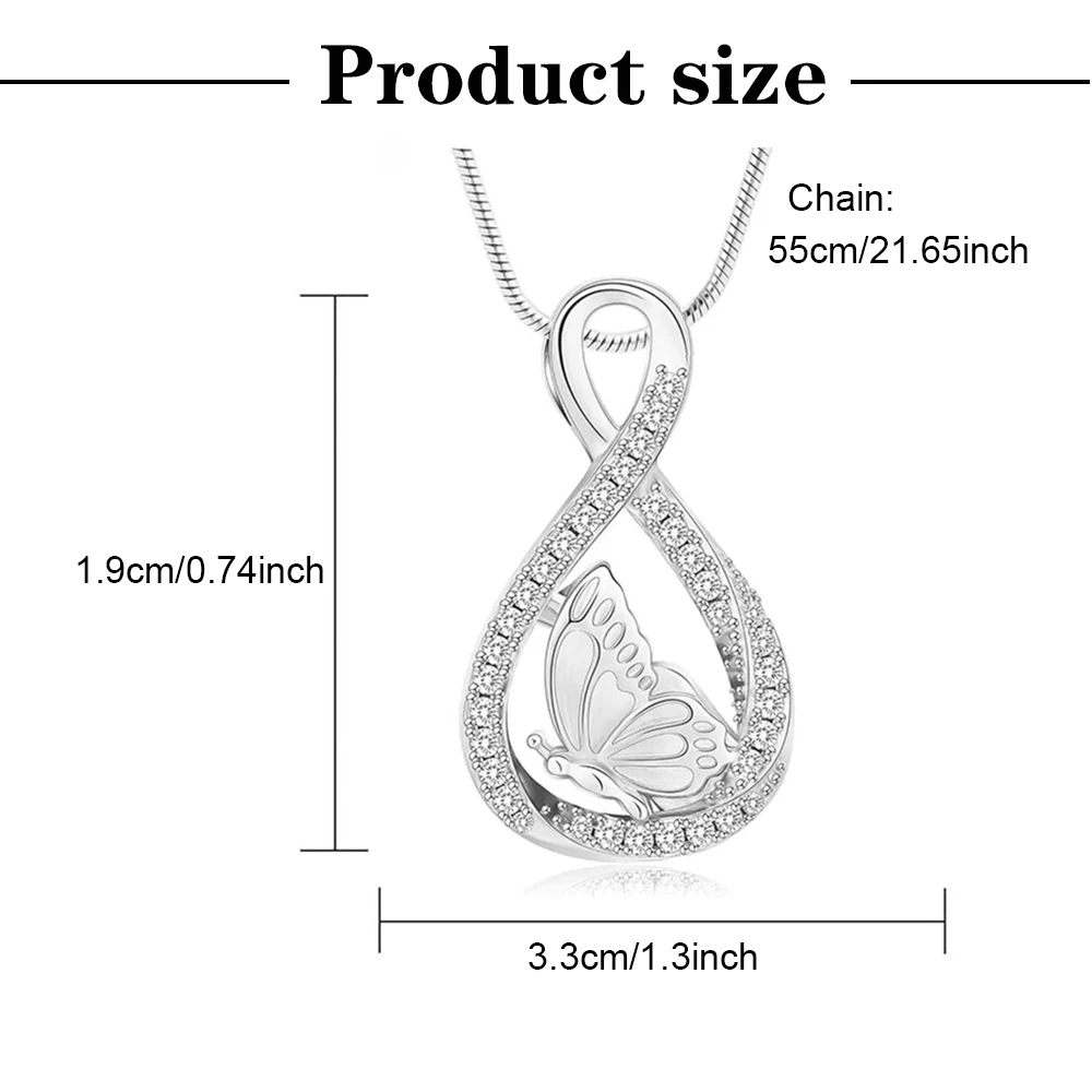 Infinity Butterfly Urn Necklaces for Ashes Cremation Jewelry for Women Stainless Steel Memorial Necklace Ash Holder for Human