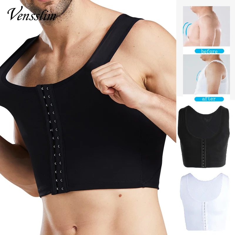 Men Body Shaper Slimming Chest Push Up Corset Compression Waist Trainer Building Sleeveless Vest Correct Posture Hooks Vest